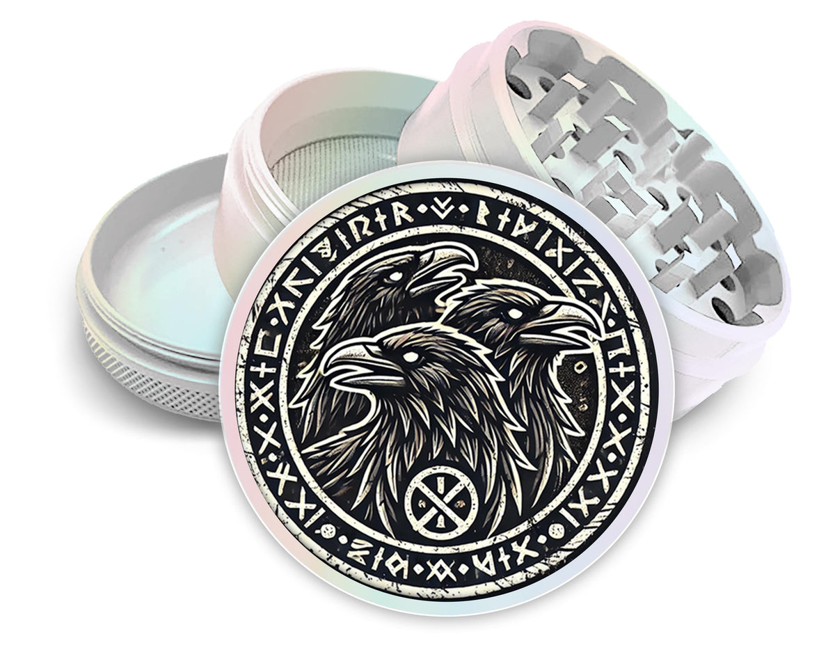 Norse Ravens Herb Grinder - pearl white open product view