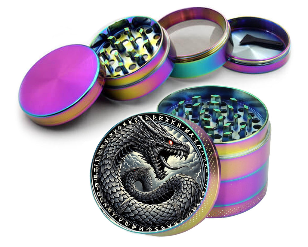Jormungandr Serpent Herb Grinder - rainbow open product view