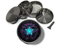 Neon techno star circuit design on grey herb grinder with open product view