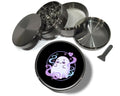 Pastel vaporwave ghost design on grey herb grinder with open product view