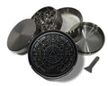 Occult timekeeper alchemy seal design on grey herb grinder with open product view