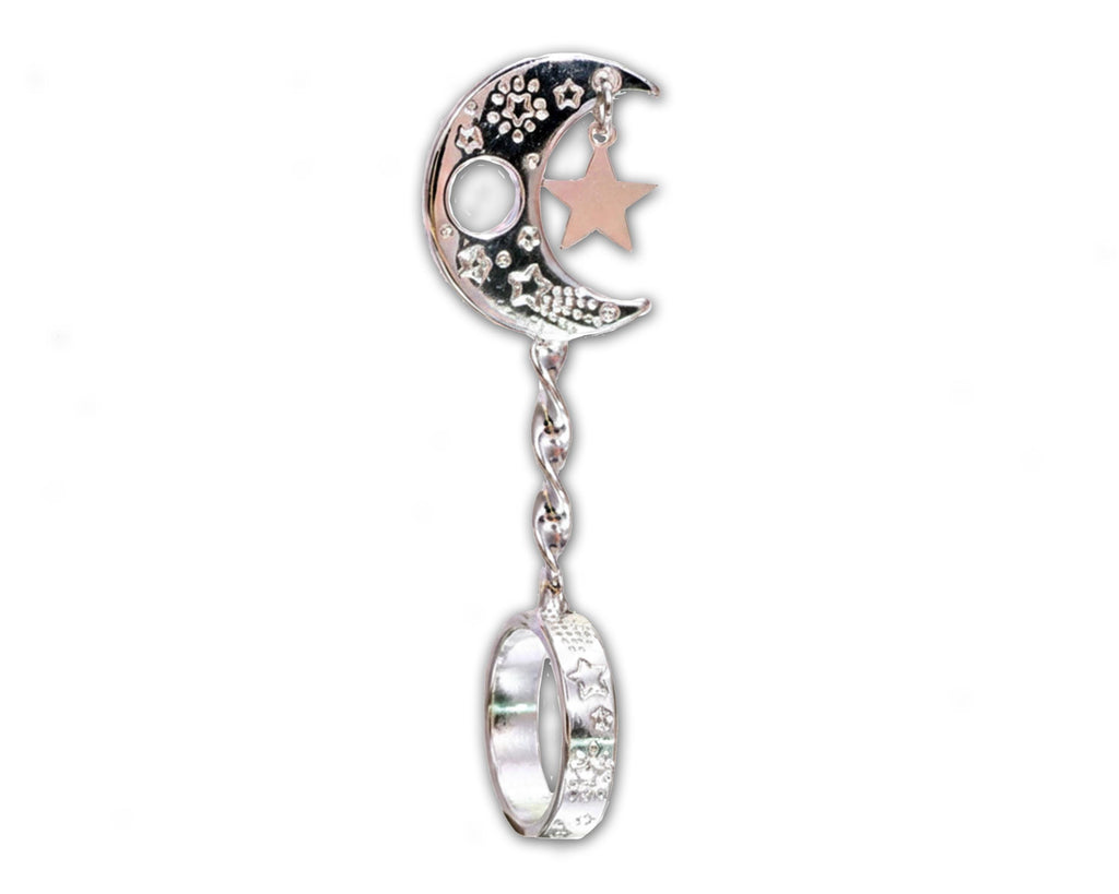 Silver-tone crescent moon cigarette holder ring on a white background