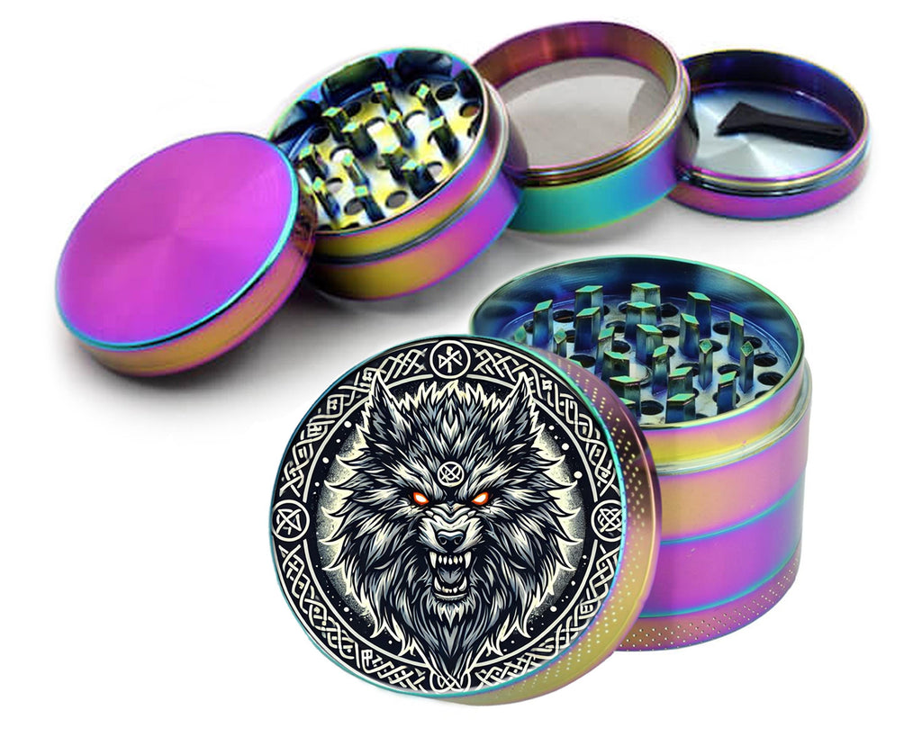 Fenrir Wolf Herb Grinder - rainbow open product view