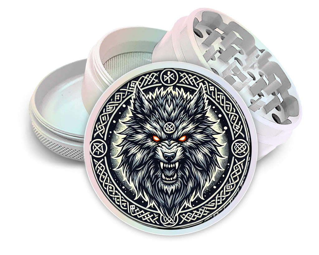 Fenrir Wolf Herb Grinder - pearl white open product view