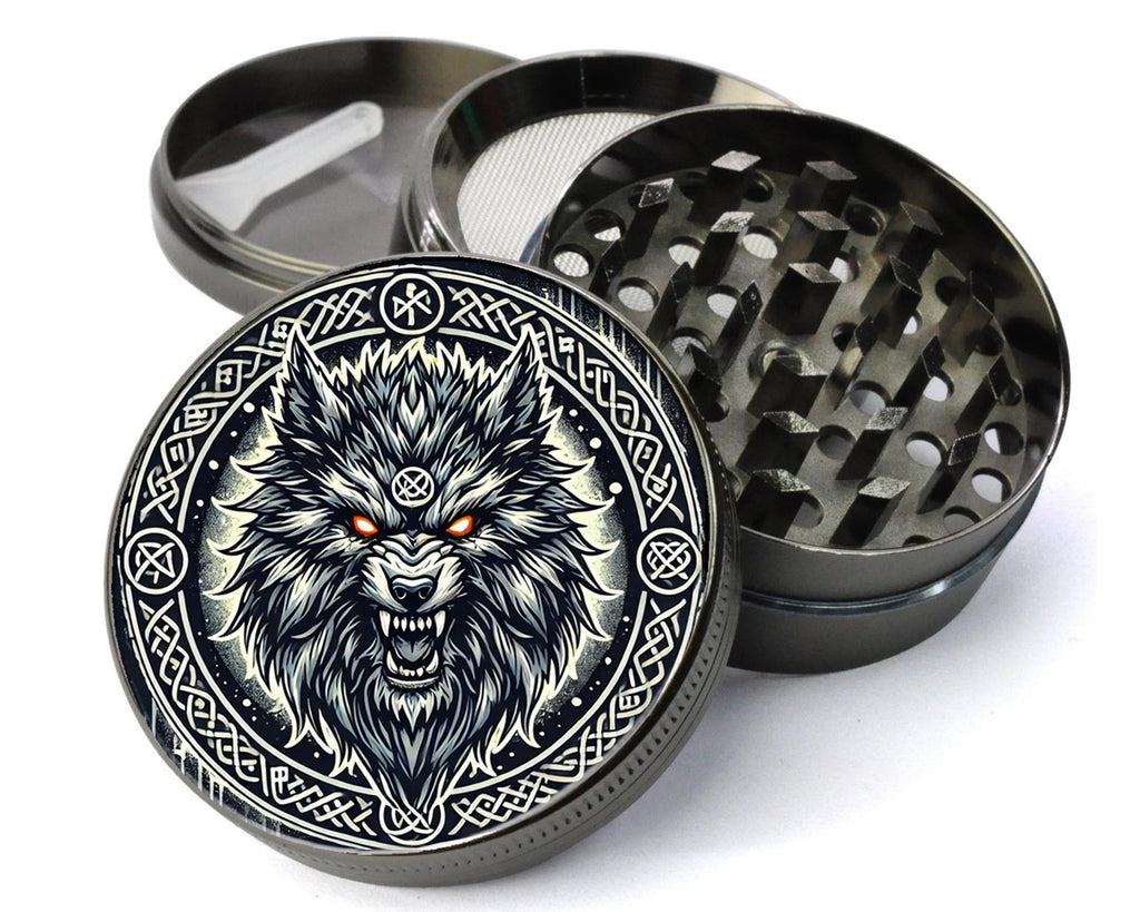 Fenrir Wolf Herb Grinder - grey open product view