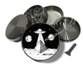 UFO landscape scene design on grey herb grinder with open product view