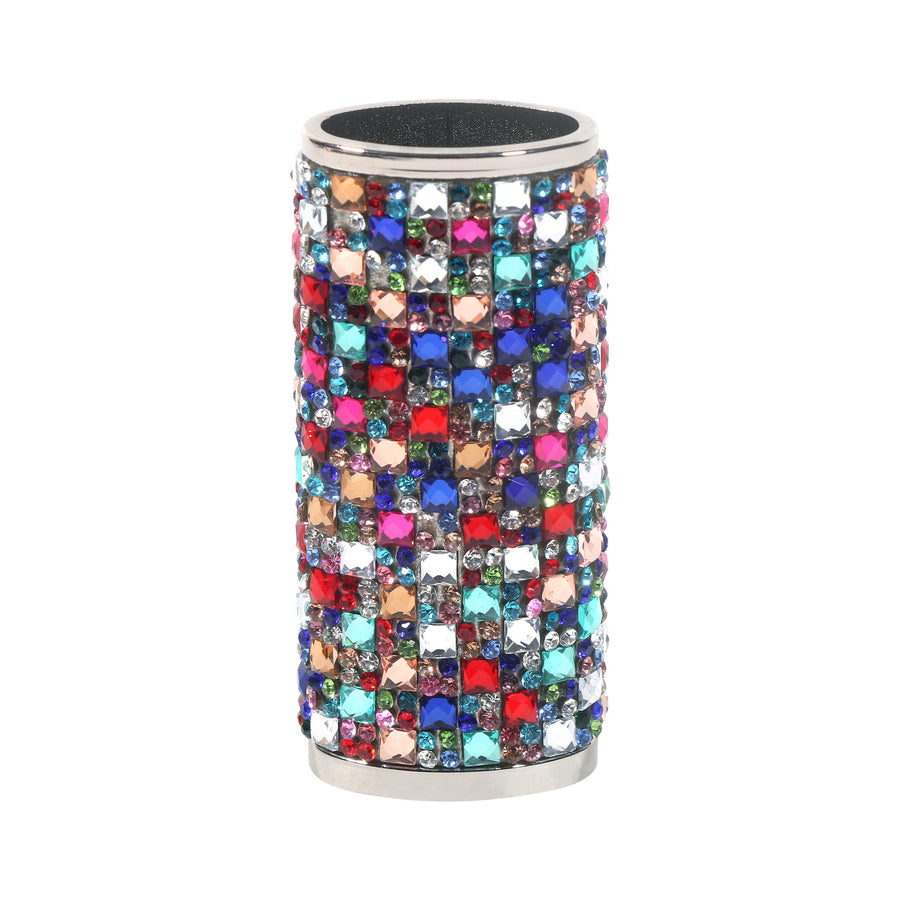 Rainbow rhinestone-style lighter case on a white background