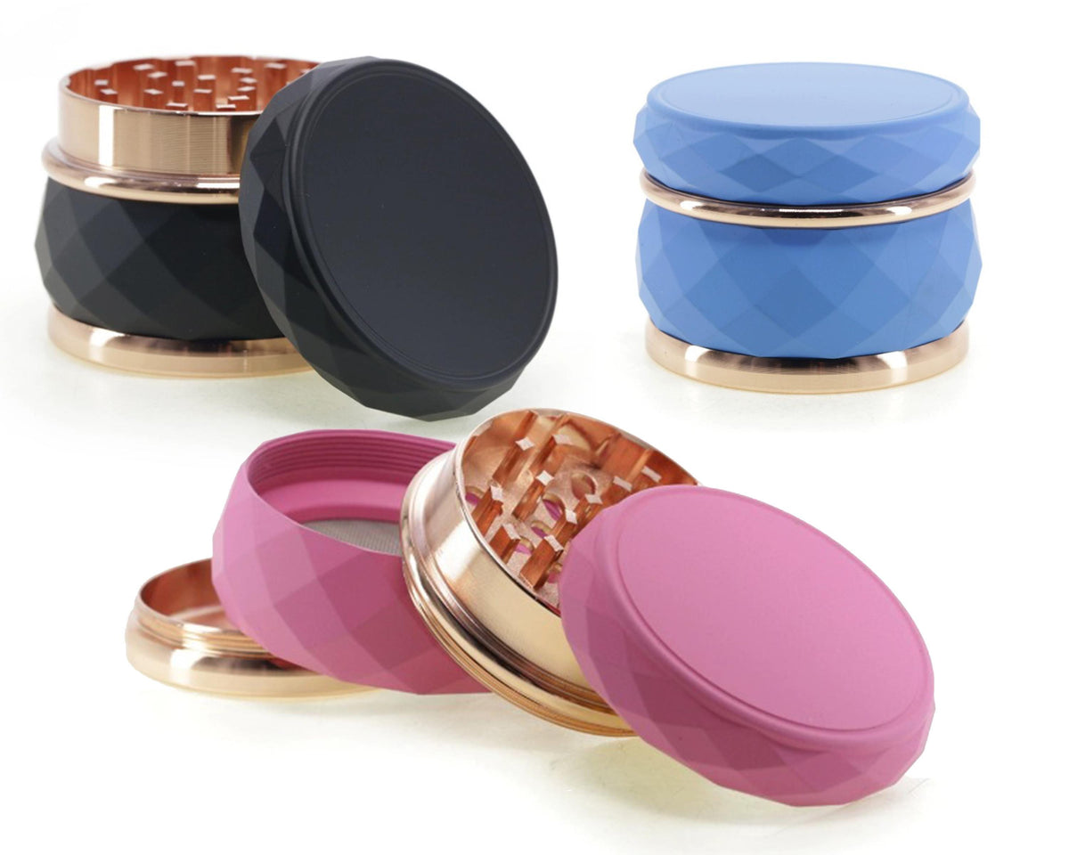 Faceted Rose Gold Trim Herb Grinder - three-color product group