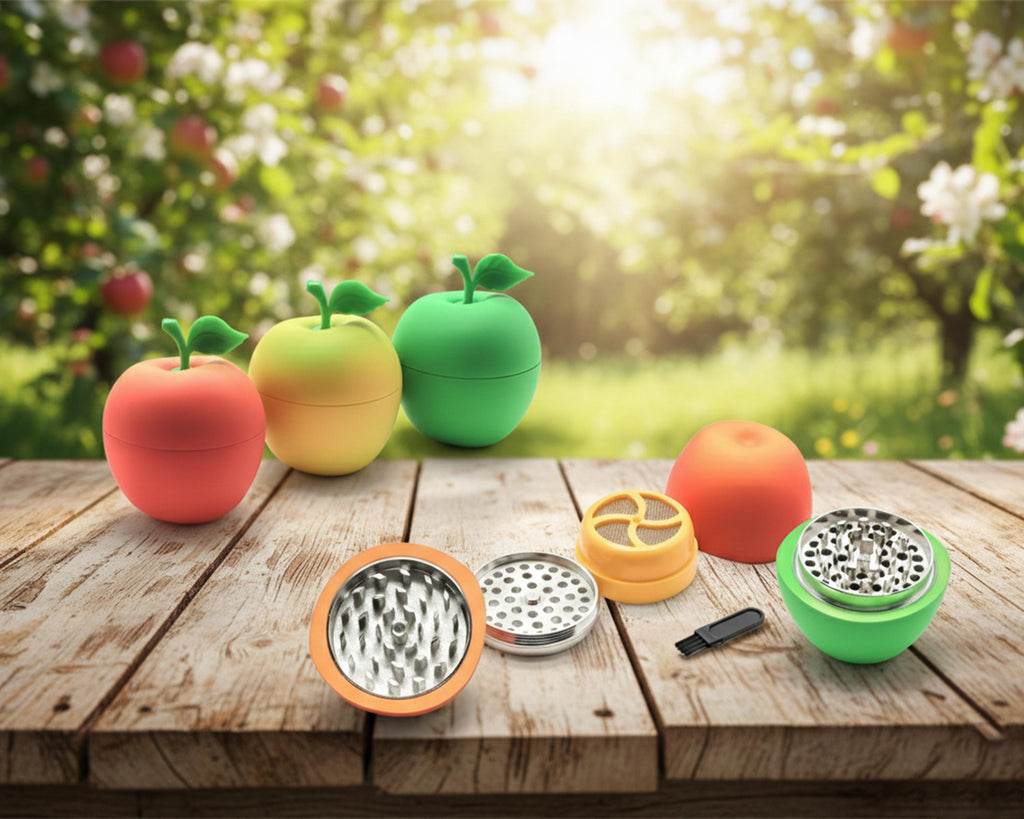 Apple-Shaped Herb Grinder - three-color staged lineup