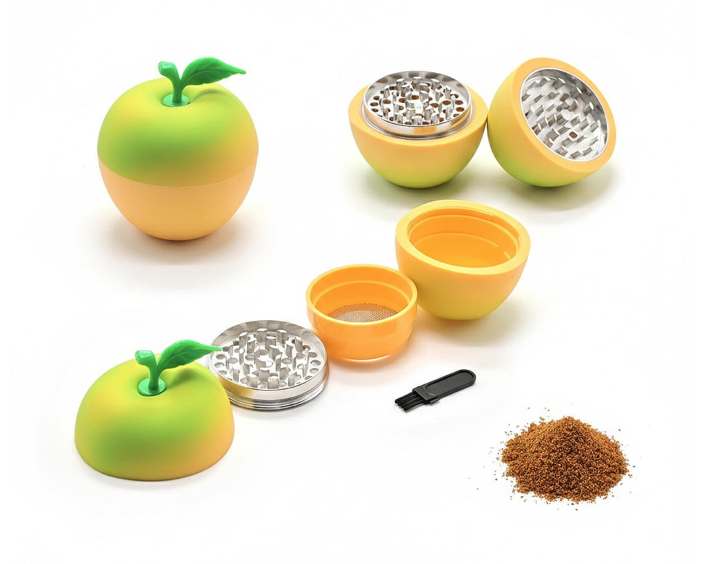 Apple-Shaped Herb Grinder - yellow apple open product view