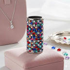 Rainbow rhinestone-style lighter case alone on a display stand
