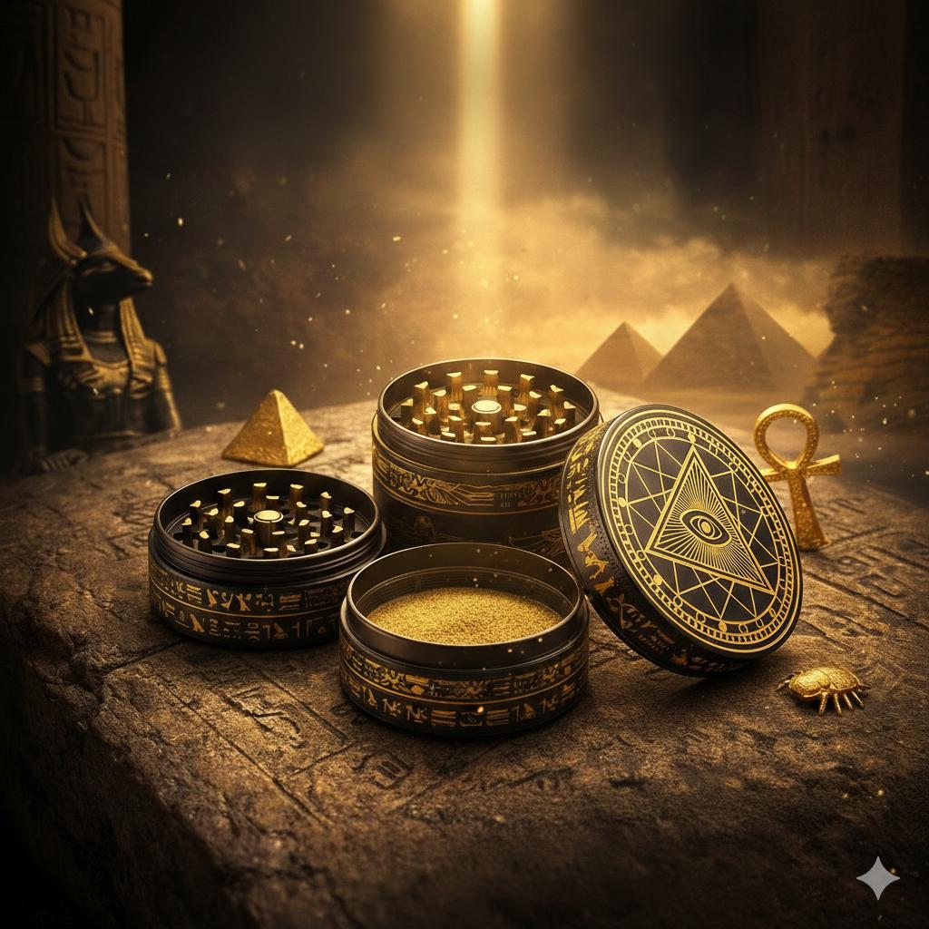 Egyptian Pyramid Eye Herb Grinder - open staged product view