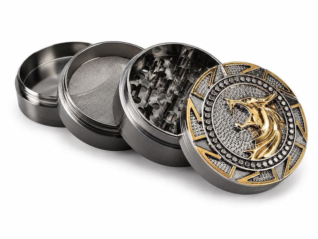 Nordic Wolf Medallion Herb Grinder - open product view