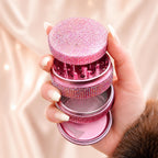 Pink Rhinestone Herb Grinder - open handheld view