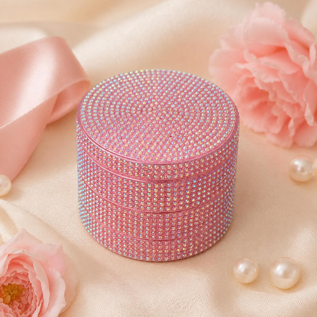 Pink Rhinestone Herb Grinder - closed front view