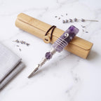 Purple beaded wand cigarette holder with a bamboo case