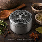 Antique Tree of Life Herb Grinder - antique silver staged view