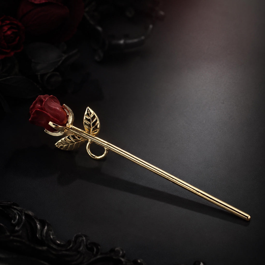 Full-length gold rose cigarette holder on black fabric