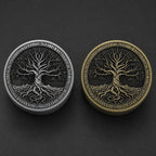 Antique Tree of Life Herb Grinder - silver and brass closed front view