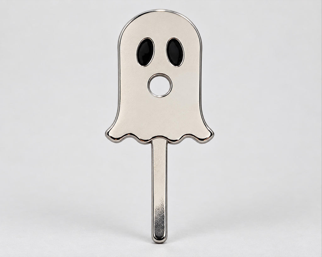Silver-tone ghost cigarette holder front view on white