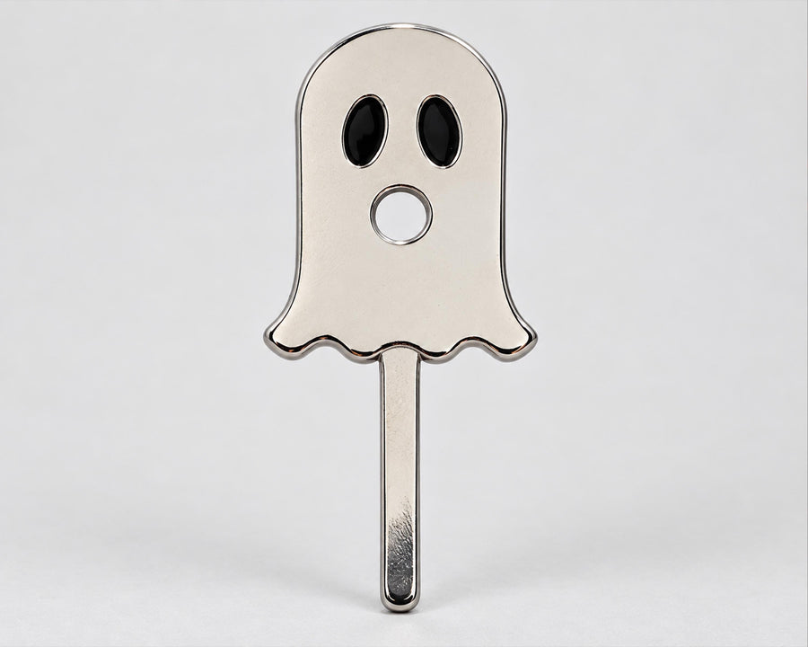 Silver-tone ghost cigarette holder front view on white