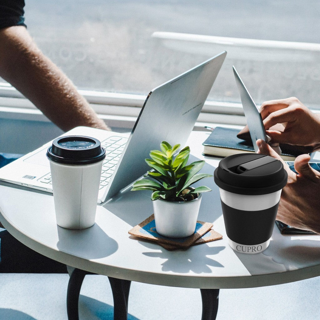 White Cupro Ceramic Novelty Mug - Dual-Chamber Design with Filtration and Removable Bowl