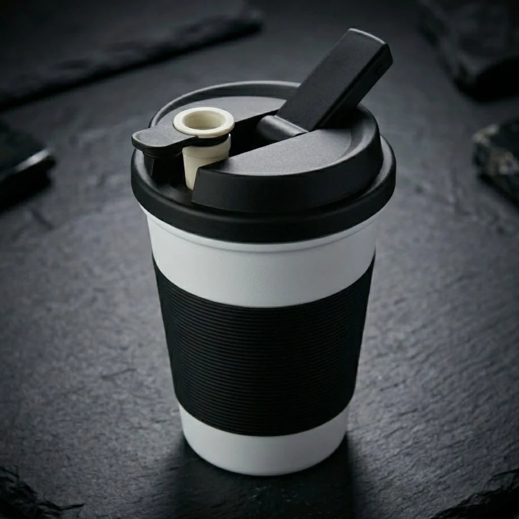 White Cupro Ceramic Novelty Mug - Dual-Chamber Design with Filtration and Removable Bowl