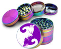 Rainbow Yin Yang Cats herb grinder, open and closed views