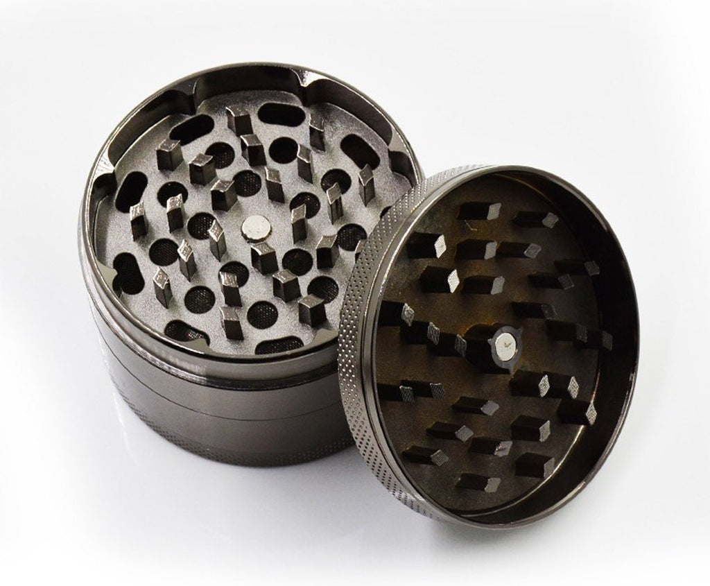 Open dark gray herb grinder, Crescent Moon and Stars product gallery