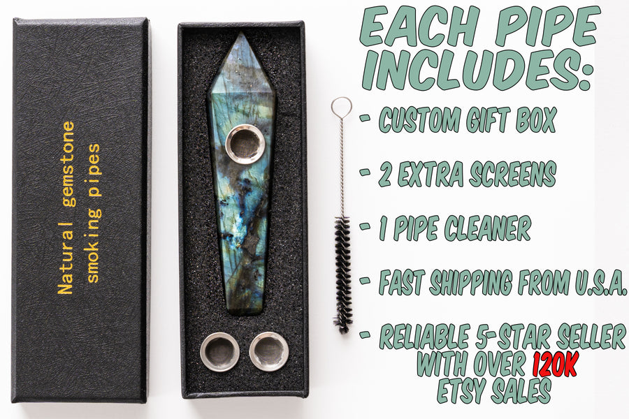 Labradorite Crystal Wand | Hand-Carved Natural Gemstone Display Piece with Gift Box