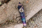 Purple Fluorite Crystal Wand - Natural Hand-Carved Display