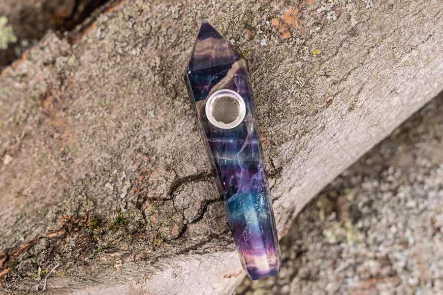 Purple Fluorite Crystal Wand | Natural Hand-Carved Gemstone Display Piece