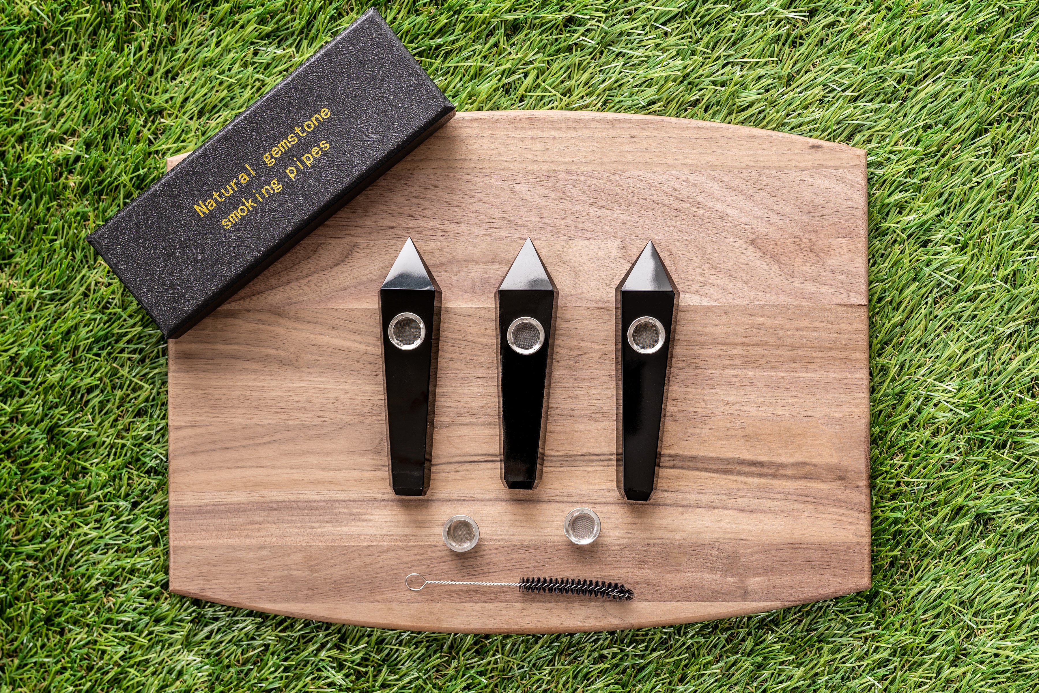Black Obsidian Gemstone Smoking Pipes | Natural Stone Pipes For Smoking | Gift Box, Extra Screens, Pipe Cleaner | Crystal, Quartz Stone Pipes