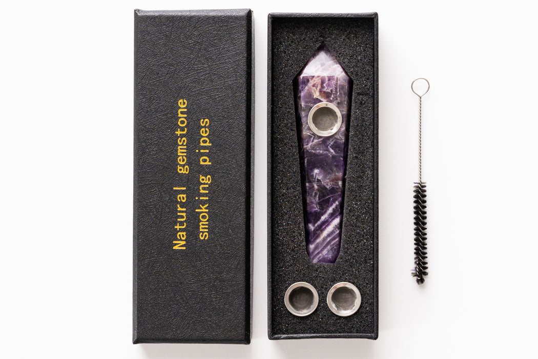Amethyst Gemstone Smoking Pipes | Natural Stone Pipes For Smoking | Gift Box, Extra Screens, Pipe Cleaner | Crystal, Quartz Stone Pipes