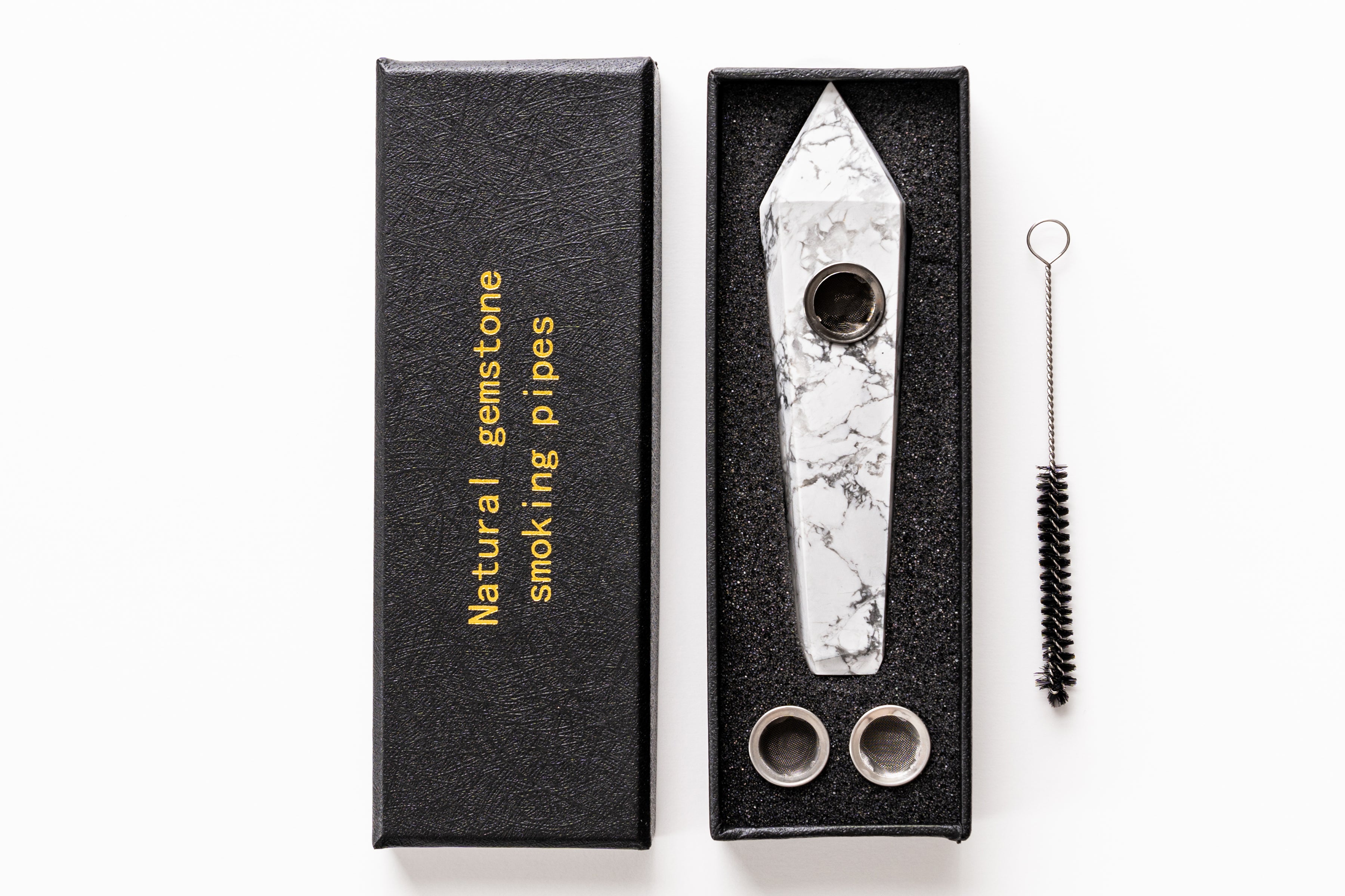 White Turquoise Gemstone Smoking Pipes | Natural Stone Pipes For Smoking | Gift Box, Extra Screens, Pipe Cleaner | Crystal, Quartz Stone Pipes