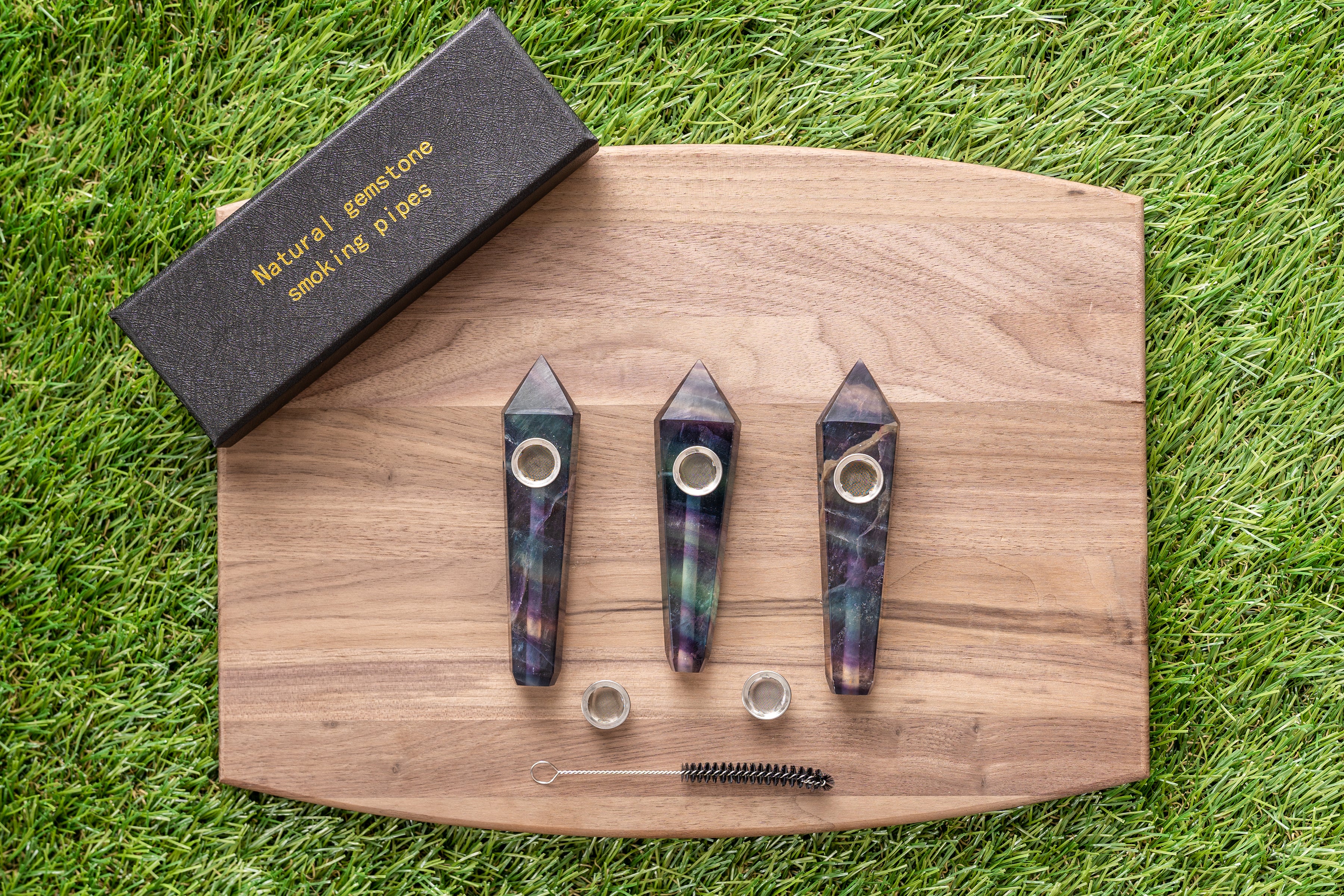 Colorful Fluorite Gemstone Smoking Pipes | Natural Stone Pipes For Smoking | Gift Box, Extra Screens, Pipe Cleaner | Crystal, Quartz Stone Pipes