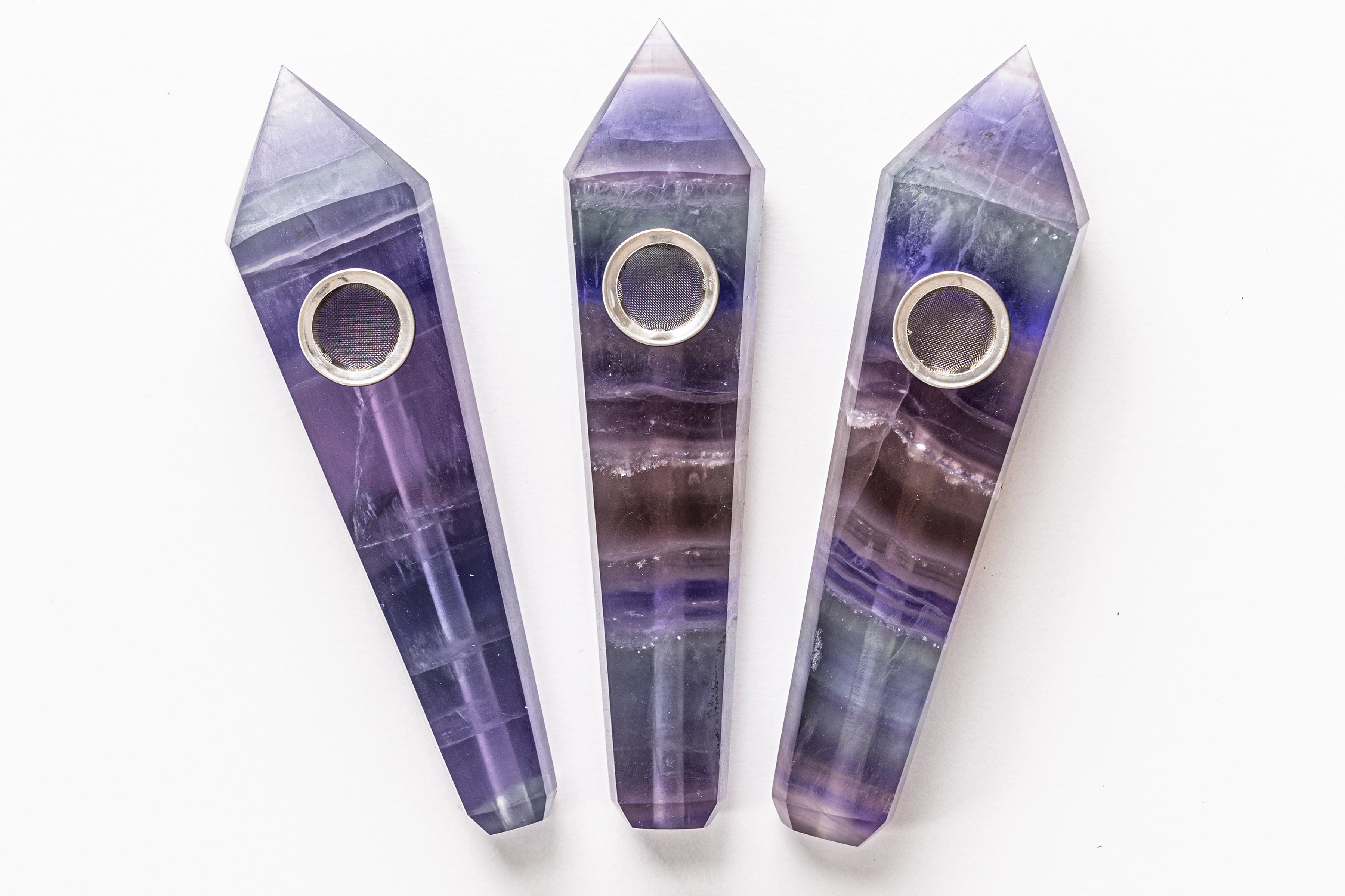 Purple Fluorite Crystal Wand - Natural Hand-Carved Display