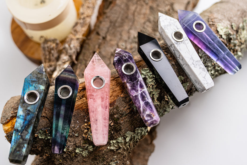 Colorful Fluorite Gemstone Smoking Pipes | Natural Stone Pipes For Smoking | Gift Box, Extra Screens, Pipe Cleaner | Crystal, Quartz Stone Pipes