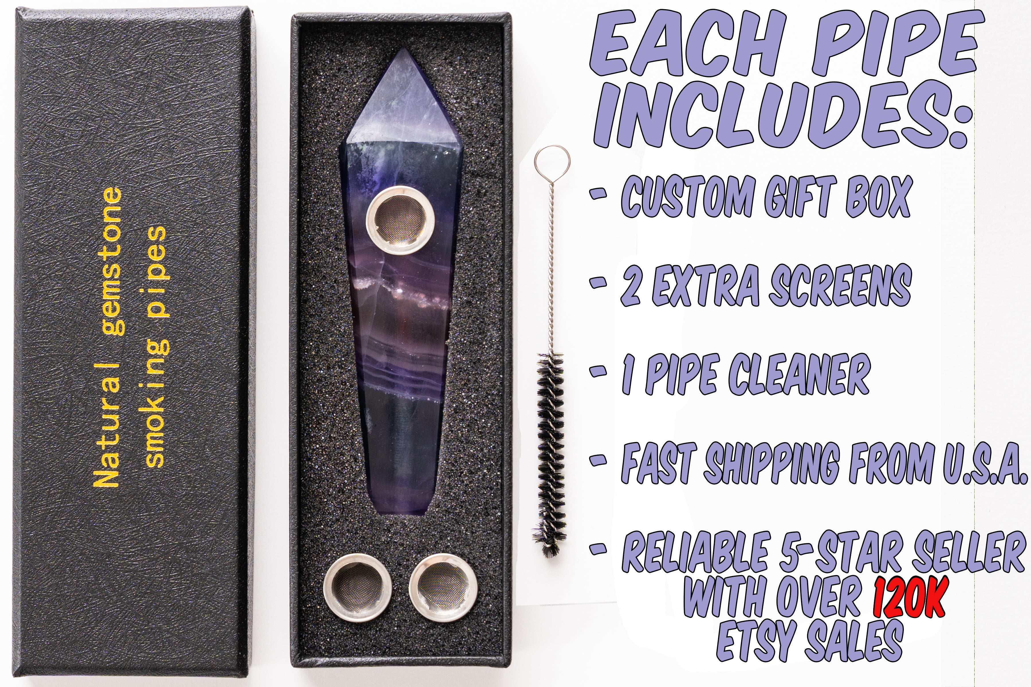 Purple Fluorite Crystal Wand - Natural Hand-Carved Display