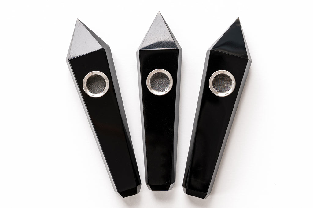 Black Obsidian Crystal Wand | Hand-Carved Natural Gemstone Display Piece with Gift Box