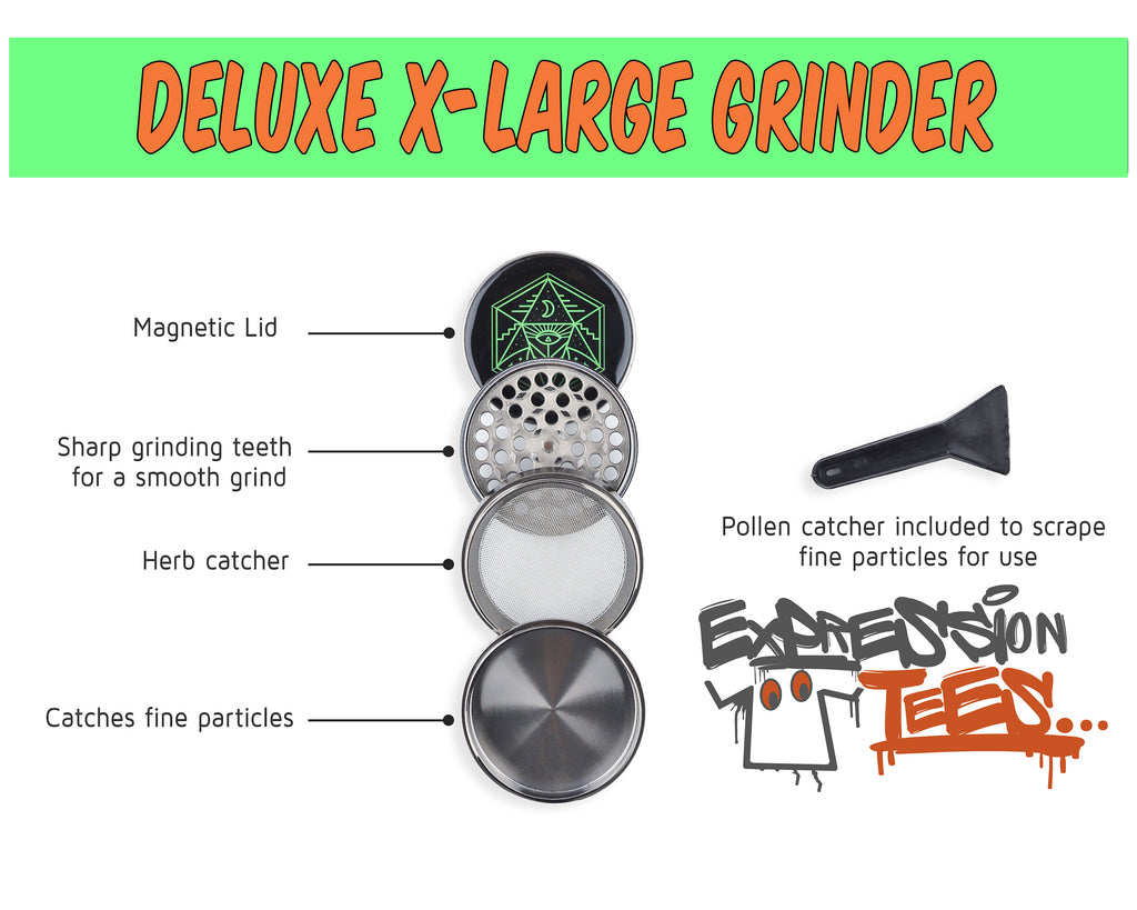 Grinder Stash Box Set - Includes XL Spice Grinder, UV Protective Smellproof Glass Jar, Bamboo Storage Box w/ Lock, Rolling Tray, Poker