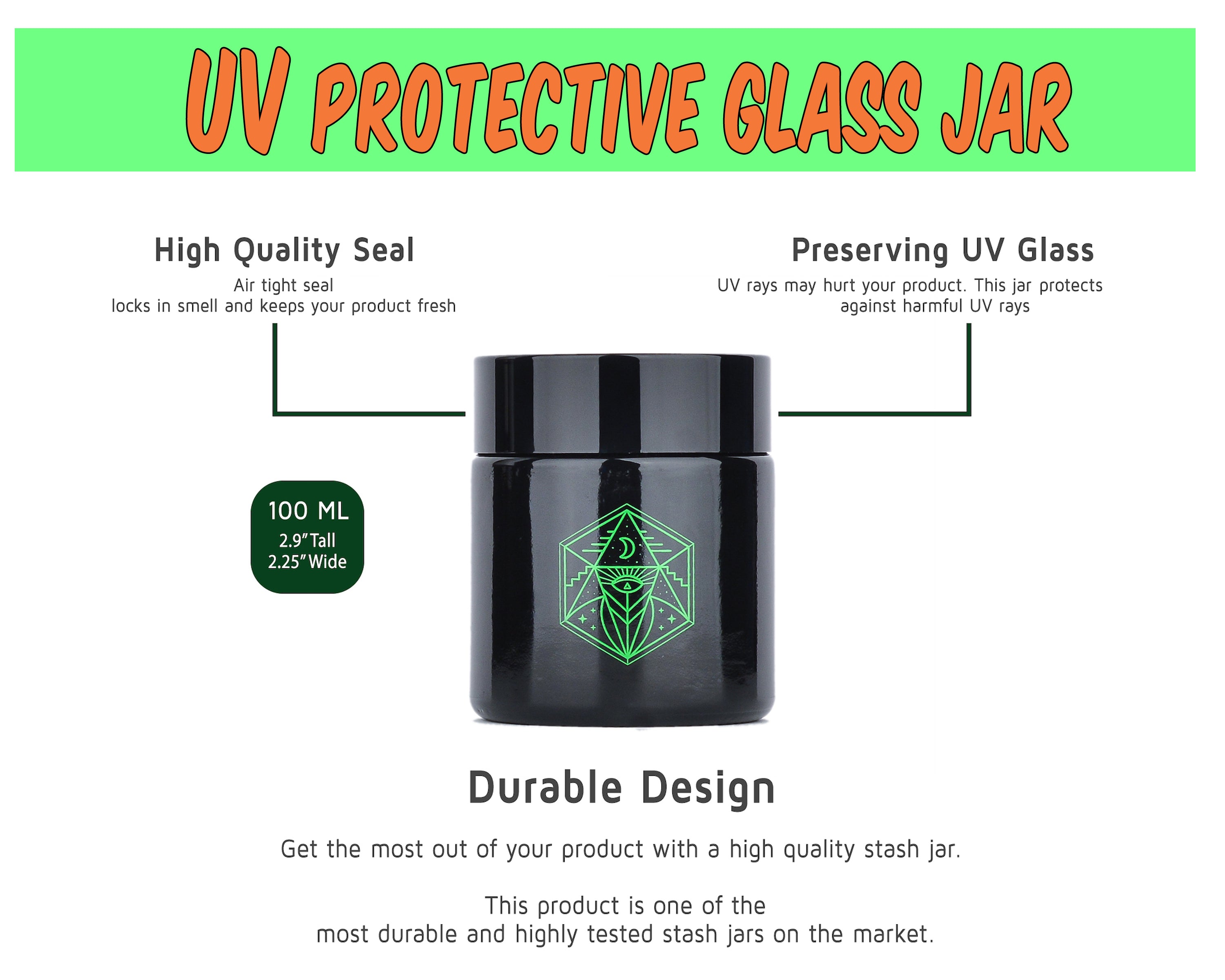 Grinder Stash Box Set - Includes XL Spice Grinder, UV Protective Smellproof Glass Jar, Bamboo Storage Box w/ Lock, Rolling Tray, Poker