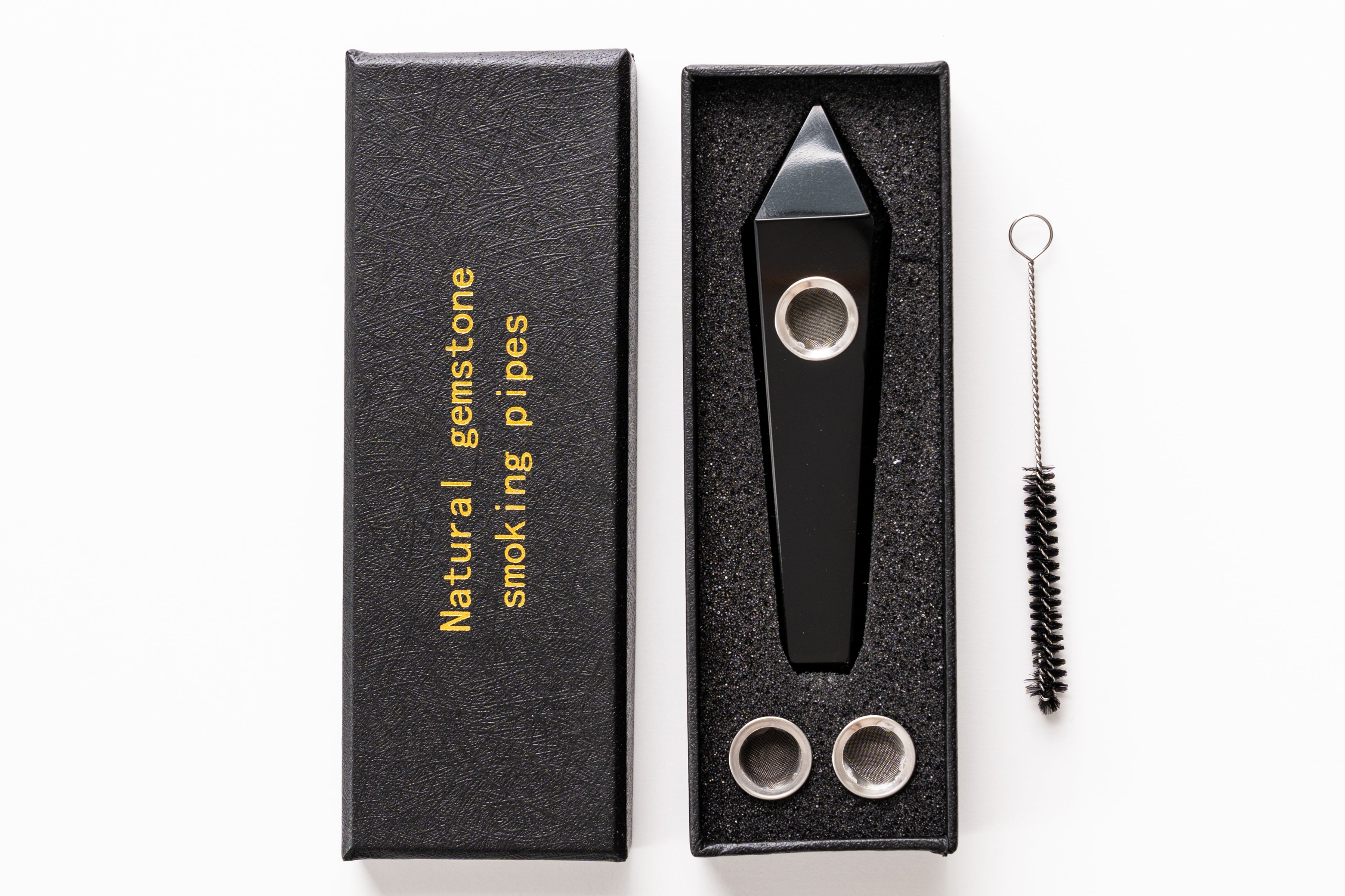 Black Obsidian Gemstone Smoking Pipes | Natural Stone Pipes For Smoking | Gift Box, Extra Screens, Pipe Cleaner | Crystal, Quartz Stone Pipes