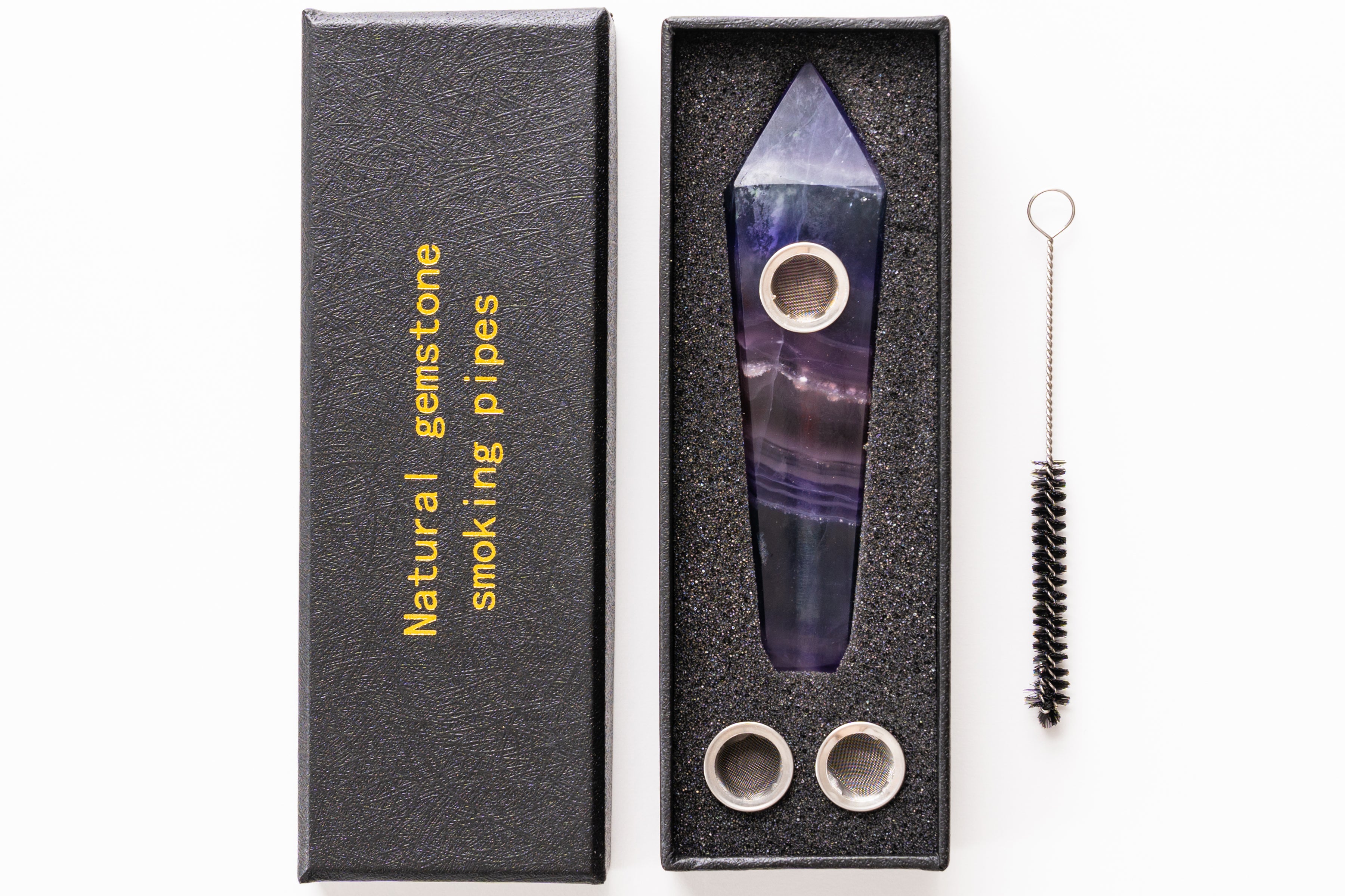 Purple Fluorite Crystal Wand - Natural Hand-Carved Display