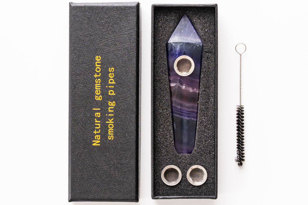 Purple Fluorite Gemstone Smoking Pipes | Natural Stone Pipes For Smoking | Gift Box, Extra Screens, Pipe Cleaner | Crystal, Quartz Stone Pipes