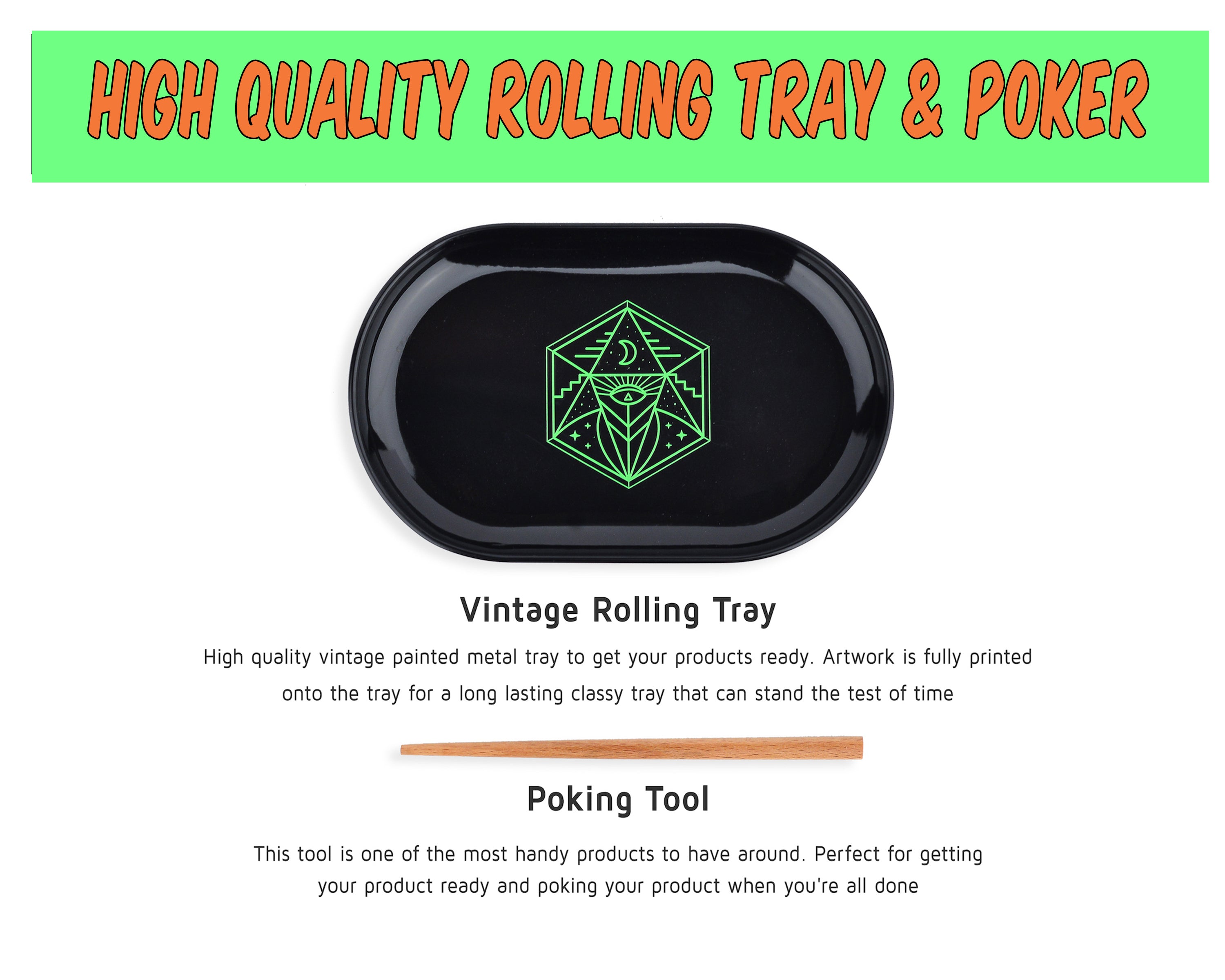 Grinder Stash Box Set - Includes XL Spice Grinder, UV Protective Smellproof Glass Jar, Bamboo Storage Box w/ Lock, Rolling Tray, Poker