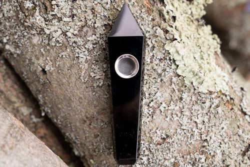 Black Obsidian Crystal Wand | Hand-Carved Natural Gemstone Display Piece with Gift Box
