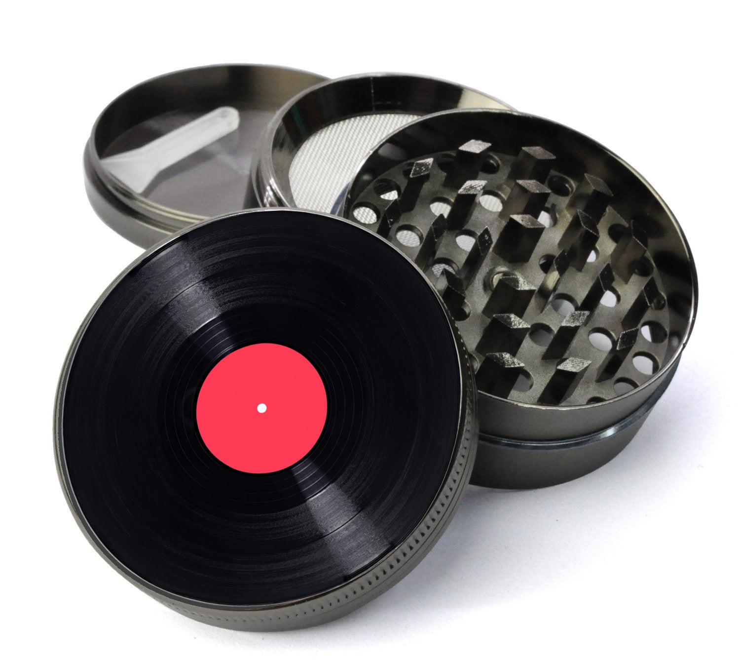 Vinyl LP - Red Label Deluxe Metal 4 Piece Herb Grinder With Fine Screen