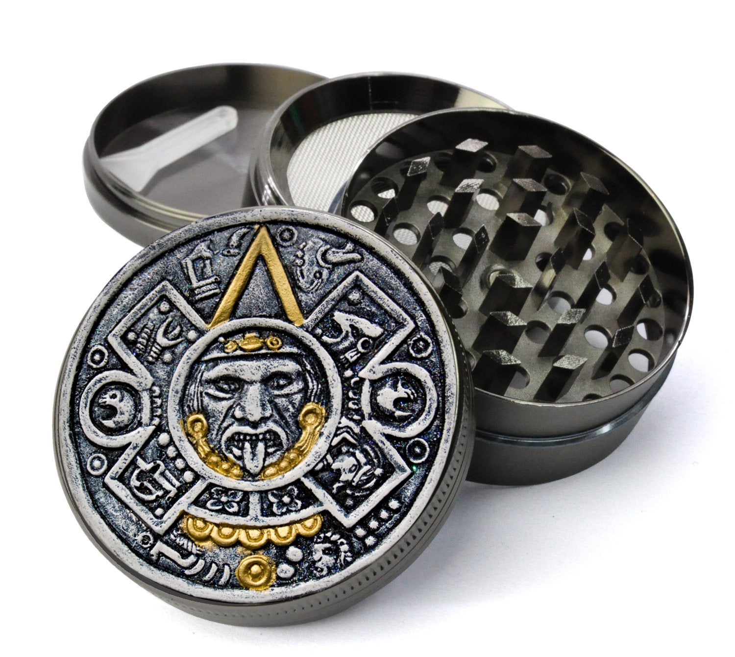 Tonatiuh Aztec Sun God Large 5 Piece Spice & Herb Grinder With Microfine Mesh Screen